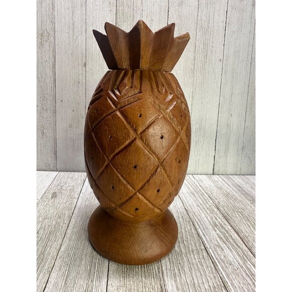 Vintage Pineapple Solid Teak Wood Made In Thailand Carved Tiki Boho Decor 8.5" - Picture 1 of 9